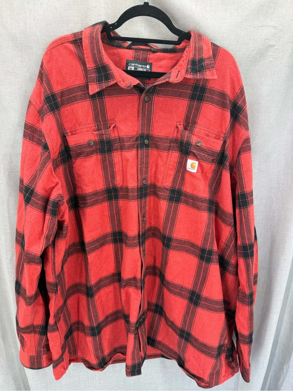 Carhartt Loose Fit Heavyweight Red Black Flannel L/S Plaid Shirt Men's 3XLT